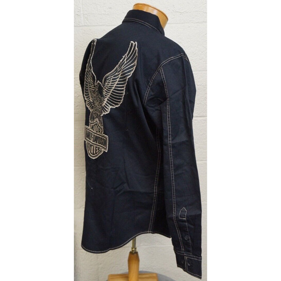 NEW! Harley-Davidson Men's Genuine Classics Eagle LS Woven Shirt, Black, Size M - Picture 8 of 12
